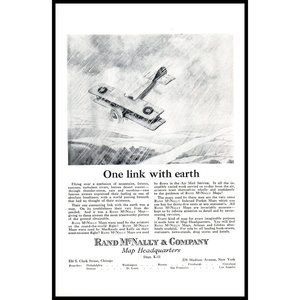 1924 Rand McNally Company Map Vintage Print Ad Biplane Avgeek Rain Storm Photo